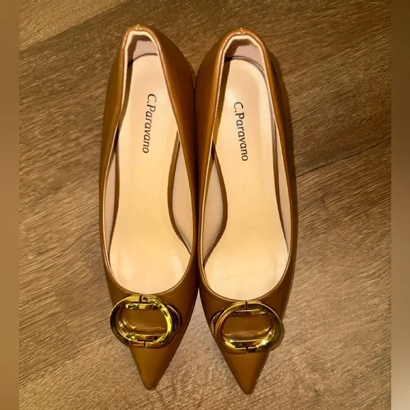 C. Paravano Stacked Metal Buckle Pumps (Olivia) - Size US 9 - Picture 3 of 6
